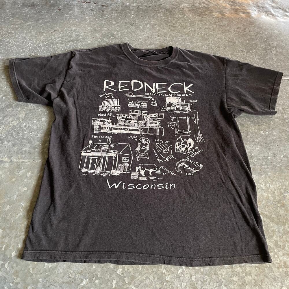 Vintage Y2K Redneck Encyclopedia Wisconsin Tee Shirt Mens Large Funny Humor Dad